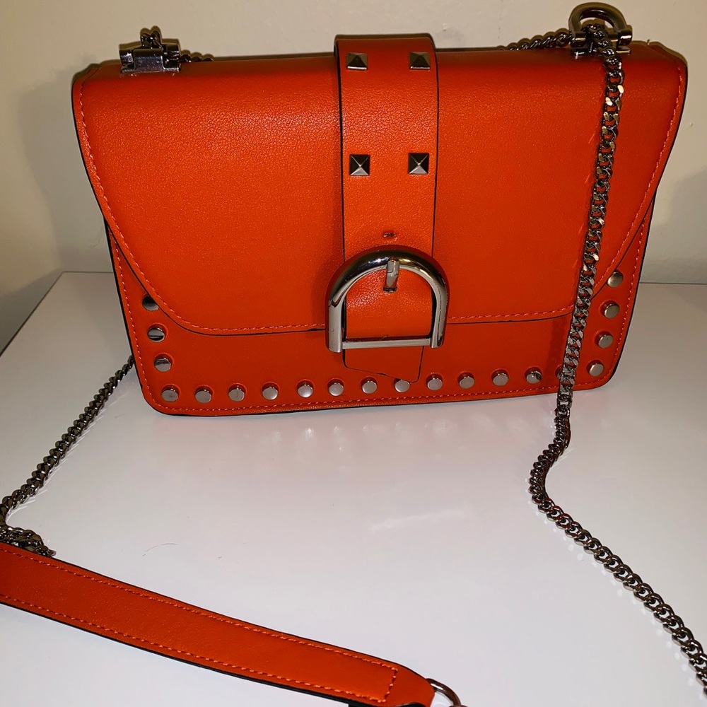 Orange Crossbody Bag with Chain Strap